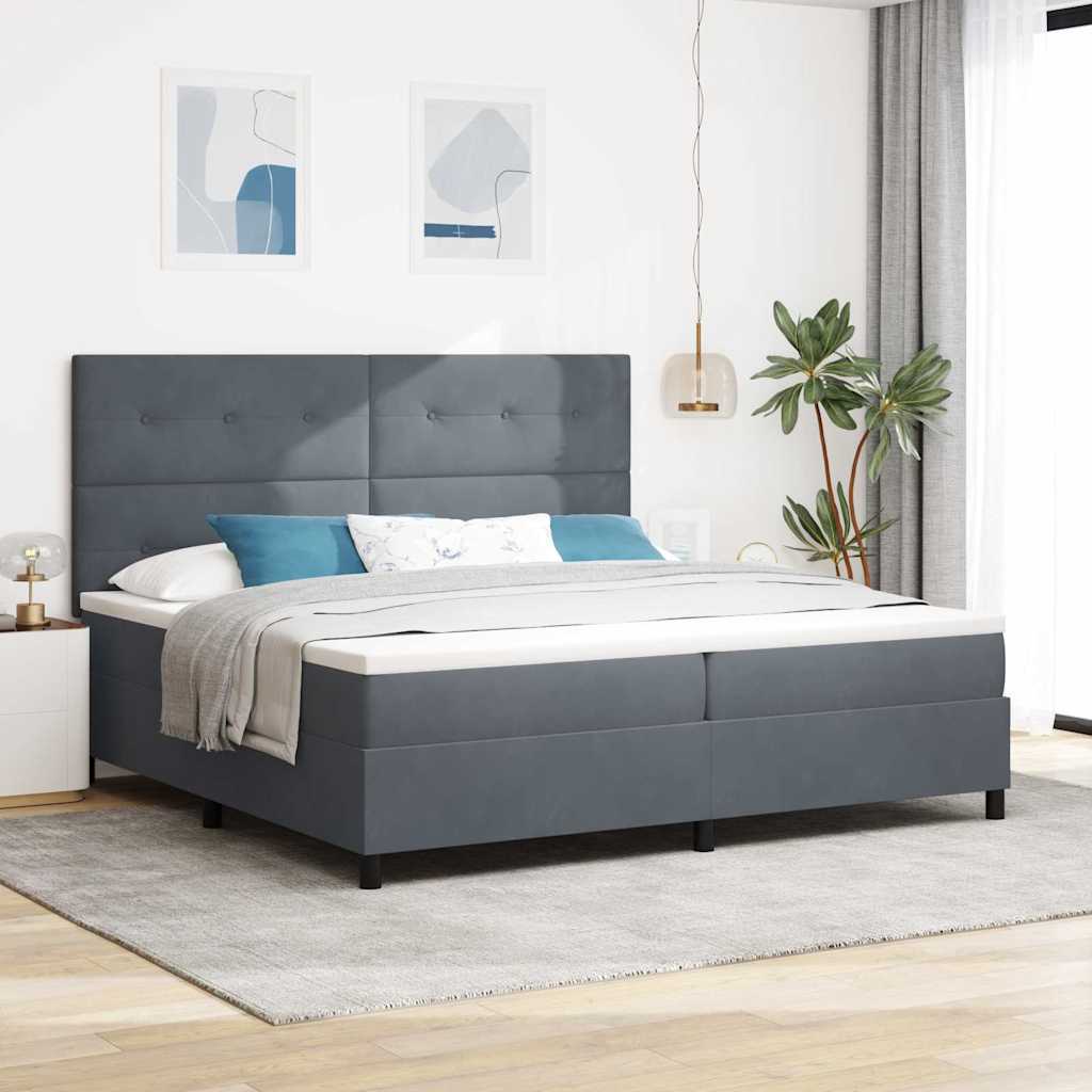 LED Box Spring Krevet s madracem Tamno siva 200 x 200 cm Baršun