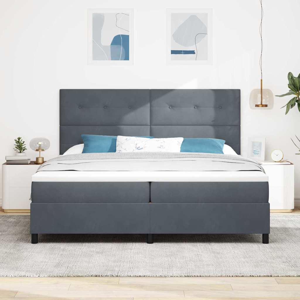 LED Box Spring Krevet Tamno siva 200 x 200 cm Baršun