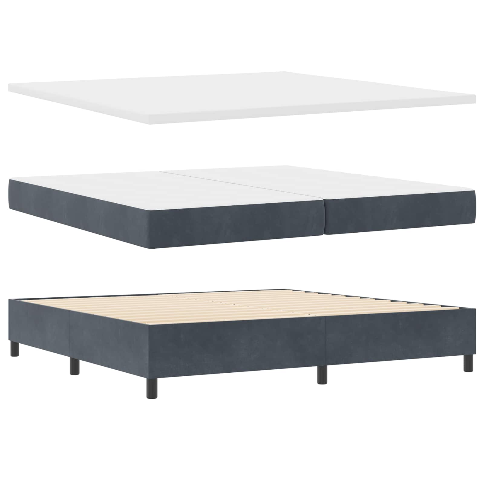 LED Box Spring Krevet s madracem Tamno siva 200 x 200 cm Baršun