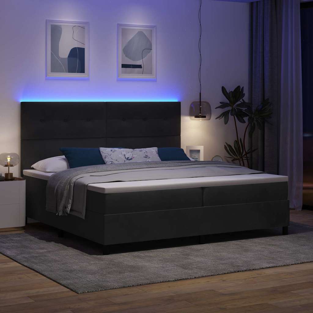 LED Box Spring Krevet s madracem Crna 200 x 200 cm Baršun
