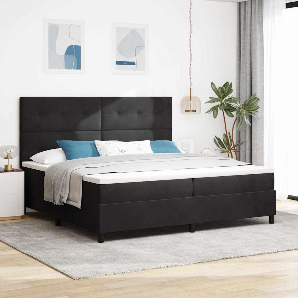 LED Box Spring Krevet s madracem Crna 200 x 200 cm Baršun