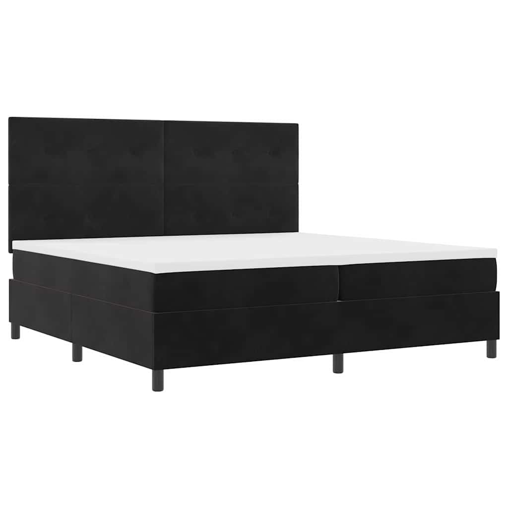 LED Box Spring Krevet s uzglavljem Crna 200 x 200 cm Baršun