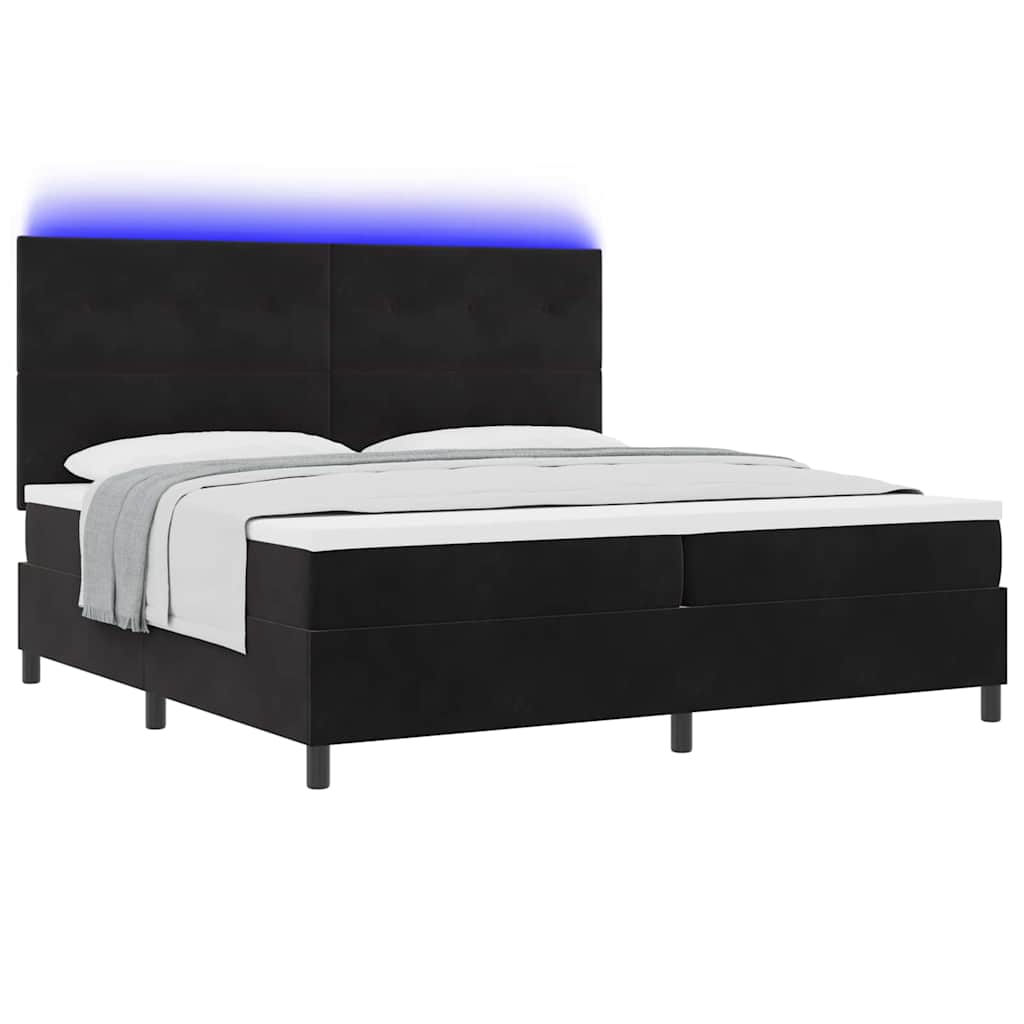 LED Box Spring Krevet s madracem Crna 200 x 200 cm Baršun