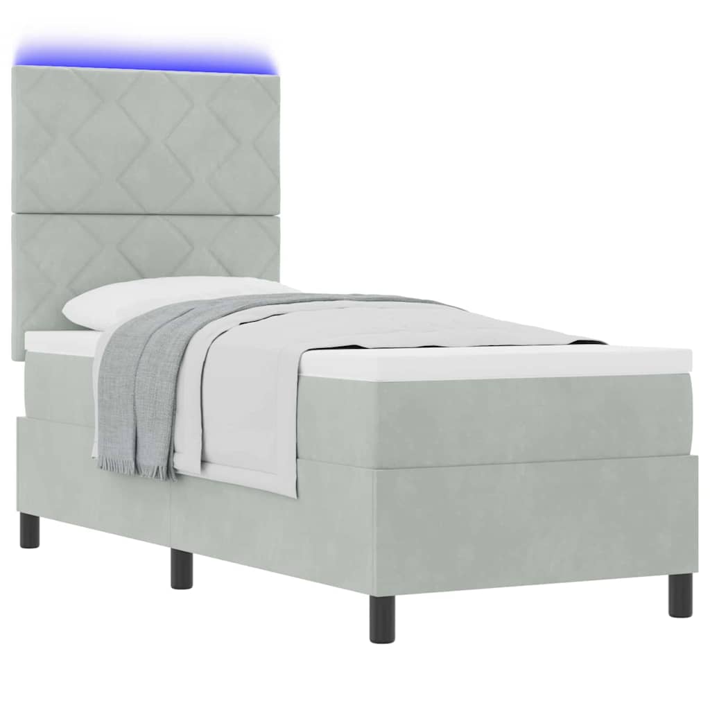 LED Box Spring Krevet Svijetlo siva 80 x 200 cm Baršun