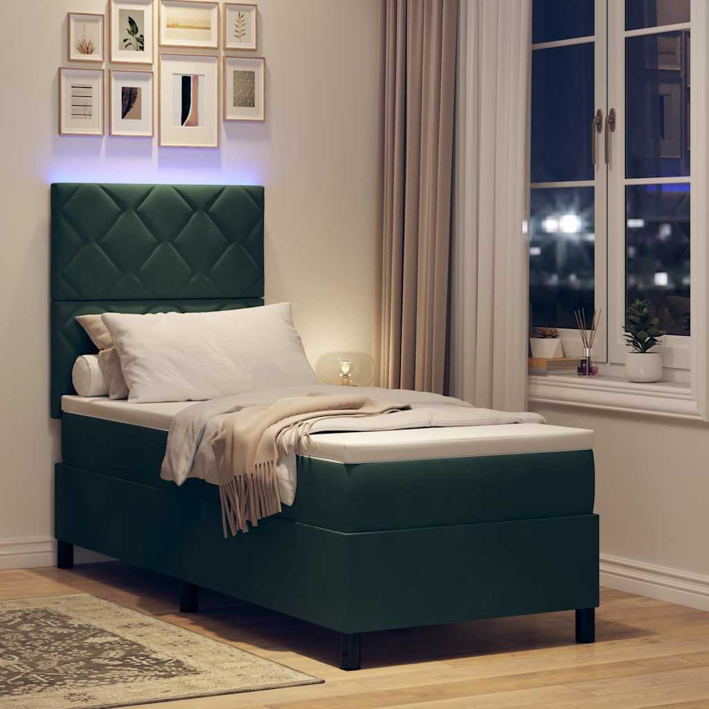 LED Box Spring Krevet Tamnozelena 80 x 200 cm Baršun