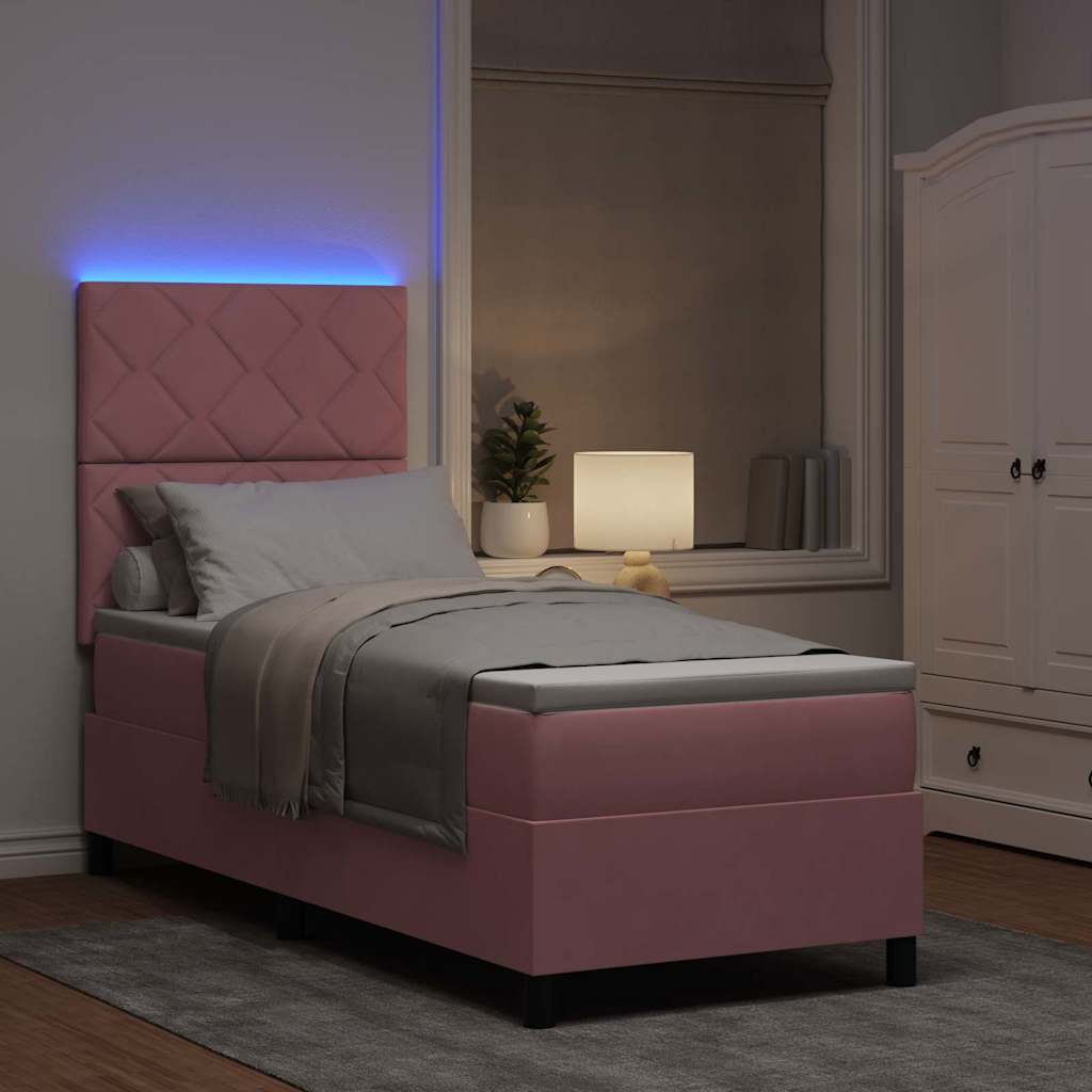 LED Box Spring Krevet s uzglavljem Ružičasta 80 x 200 cm Baršun