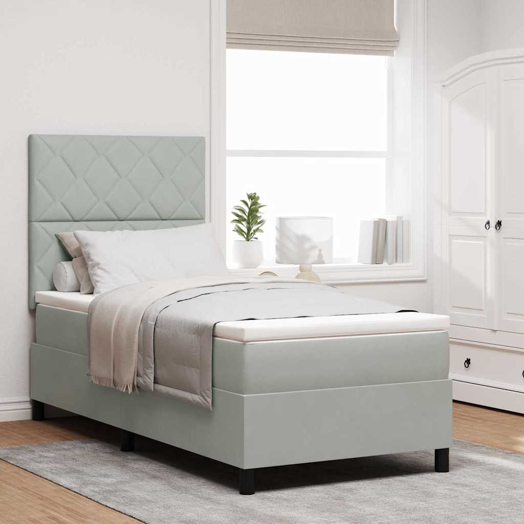 LED Box Spring Krevet Svijetlo siva 90 x 190 cm Baršun