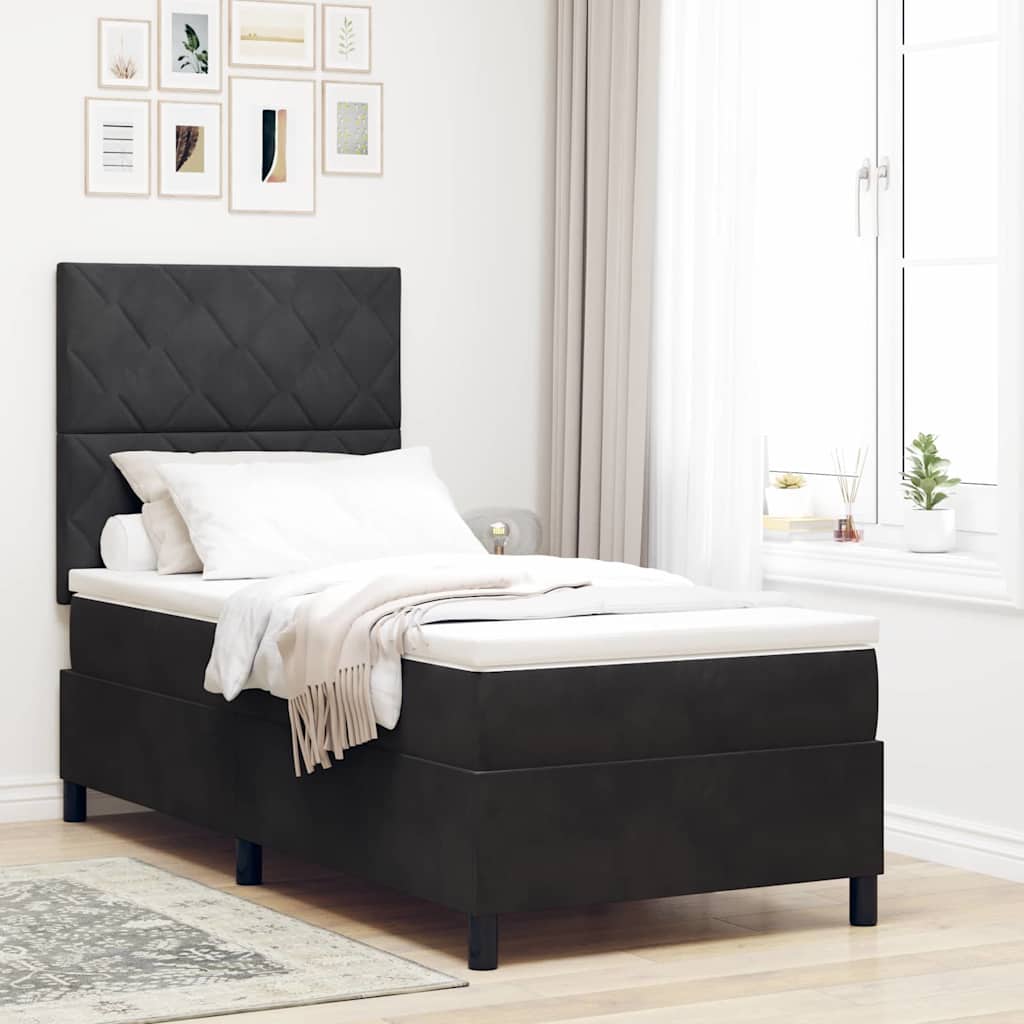 LED Box Spring Krevet s uzglavljem Crna 90 x 190 cm Baršun