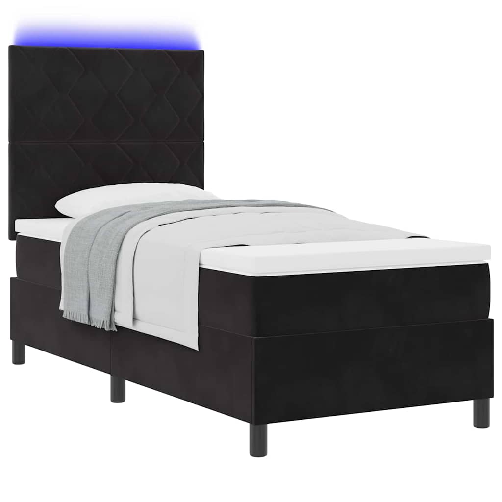 LED Box Spring Krevet s uzglavljem Crna 90 x 190 cm Baršun