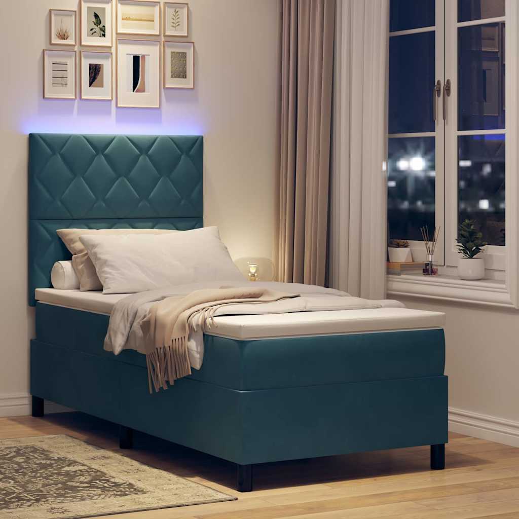 LED Box Spring Krevet Tamno plava 90 x 190 cm Baršun