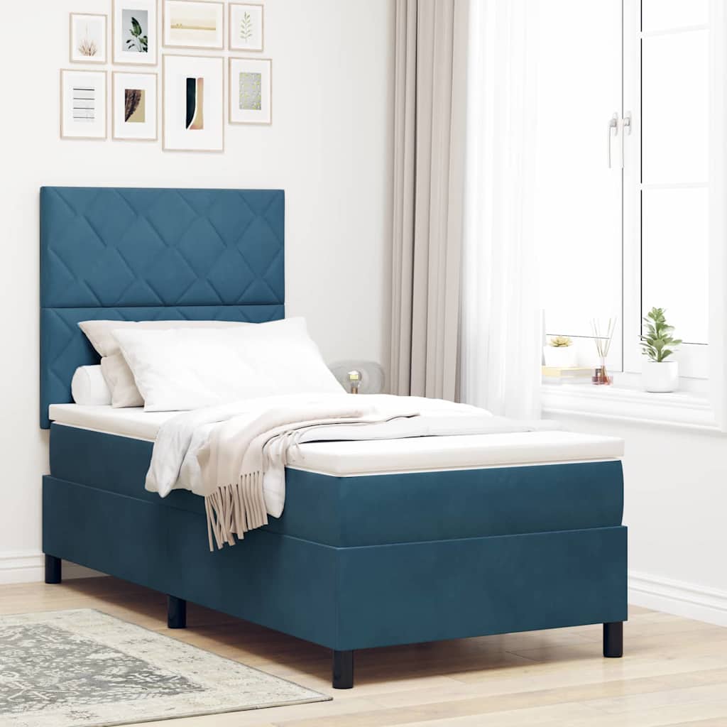 LED Box Spring Krevet Tamno plava 90 x 190 cm Baršun