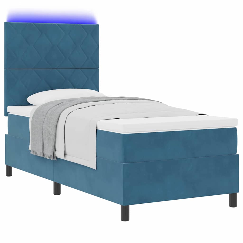 LED Box Spring Krevet Tamno plava 90 x 190 cm Baršun