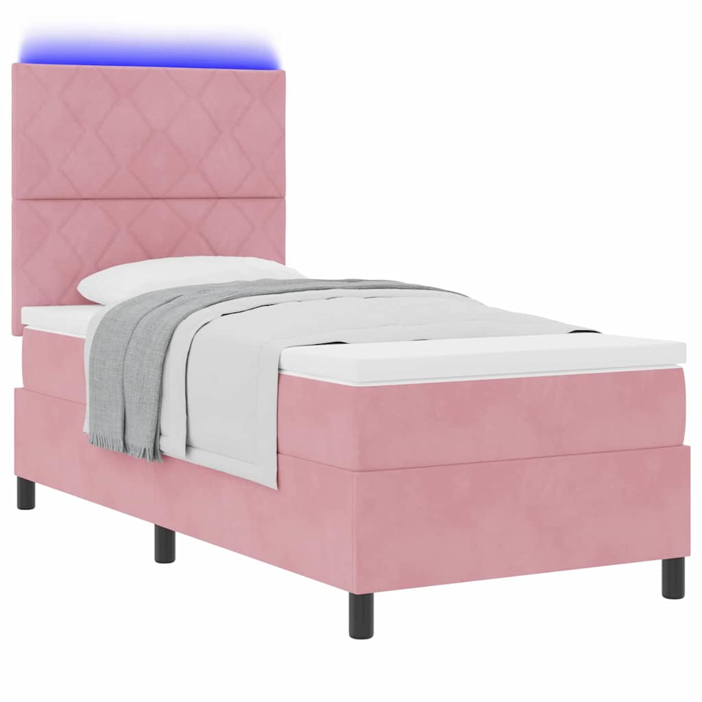 LED Box Spring Krevet s madracem Ružičasta 90 x 190 cm Baršun