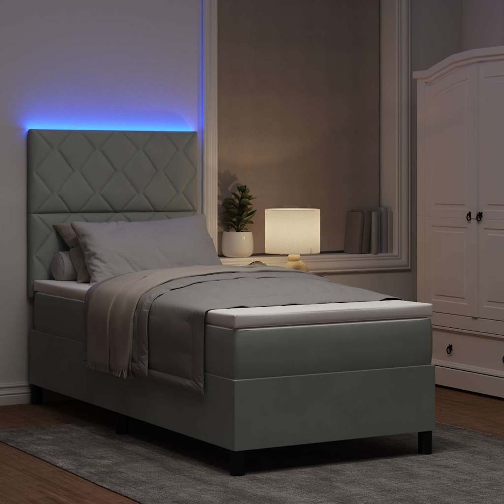 LED Box Spring Krevet Svijetlo siva 90 x 200 cm Baršun