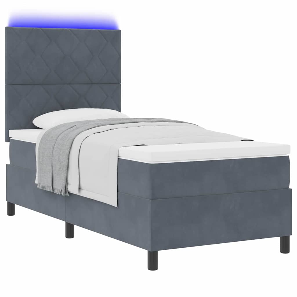 LED Box Spring Krevet s madracem Tamno siva 90 x 200 cm Baršun