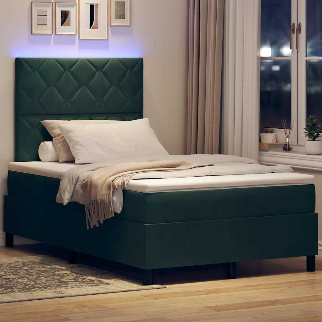 LED Box Spring Krevet Tamnozelena 120 x 190 cm Baršun