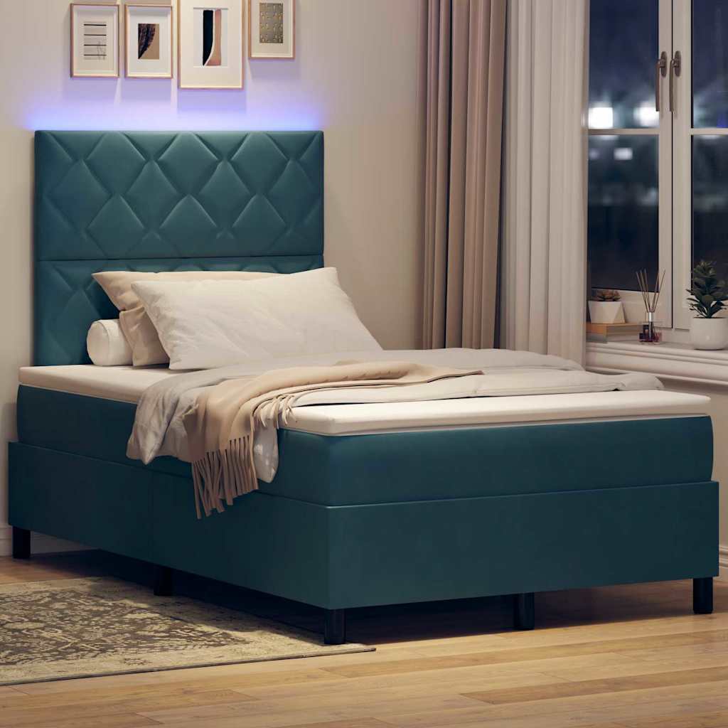 LED Box Spring Krevet Tamno plava 120 x 190 cm Baršun