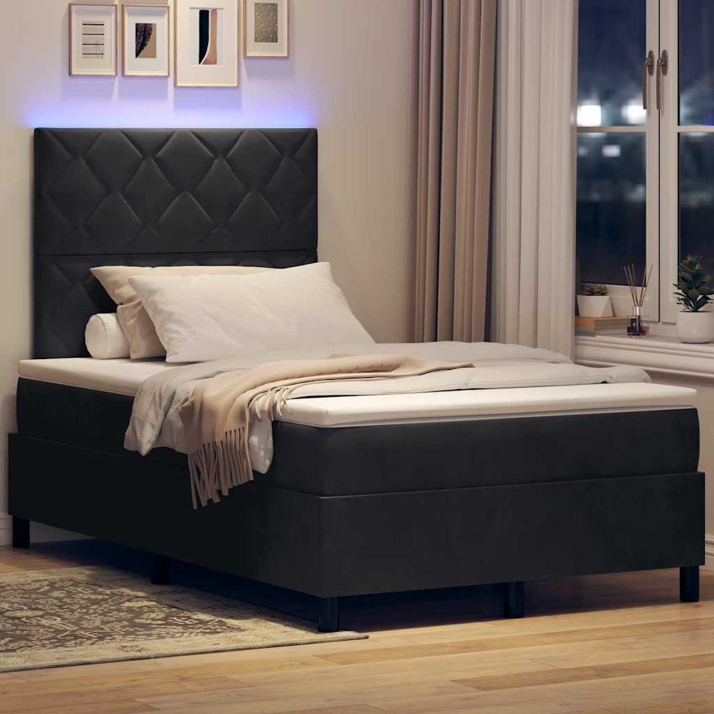 LED Box Spring Krevet s madracem Crna 120 x 200 cm Baršun