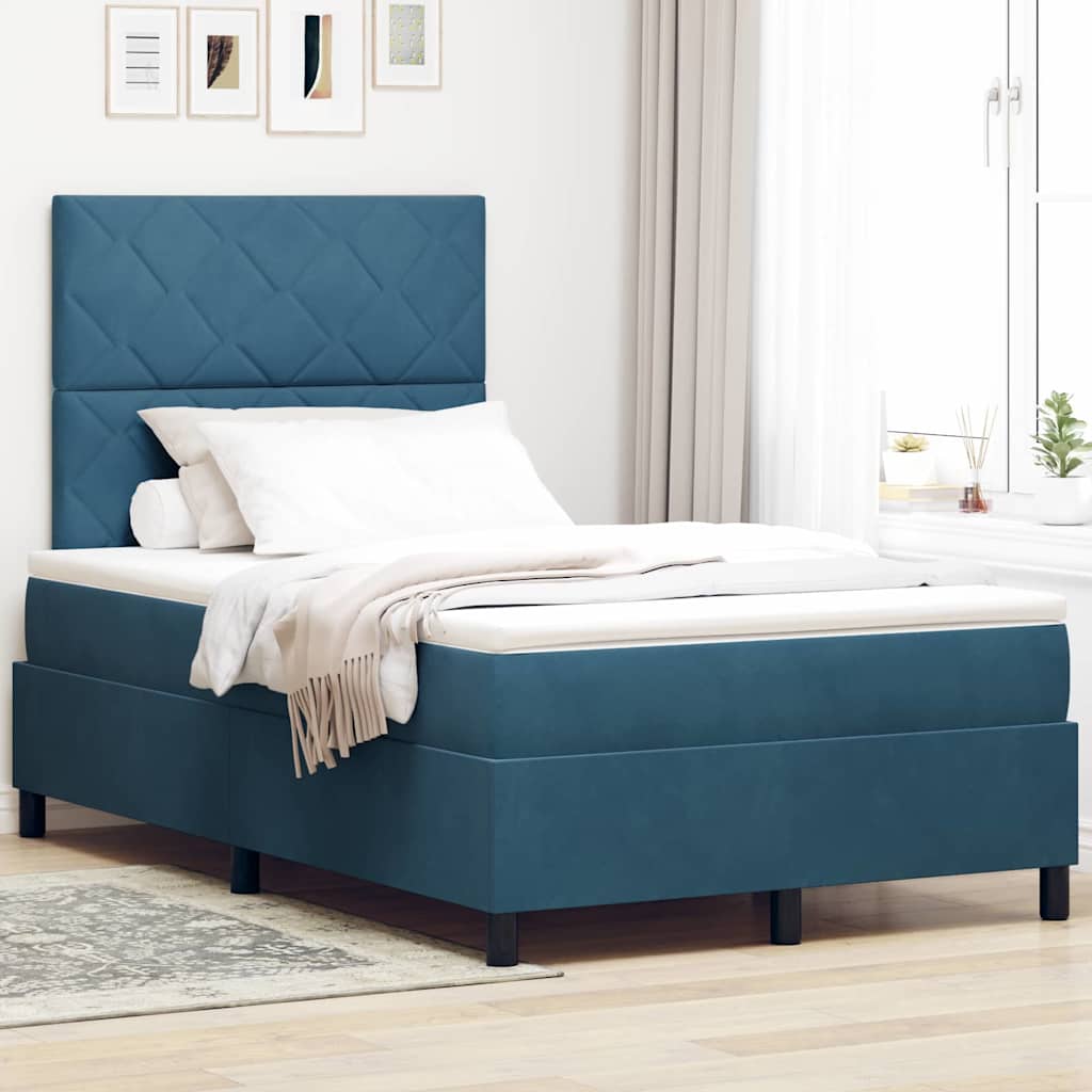LED Box Spring Krevet Tamno plava 120 x 200 cm Baršun
