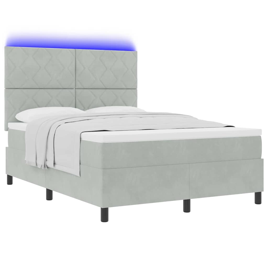 LED Box Spring Krevet Svijetlo siva 140 x 190 cm Baršun