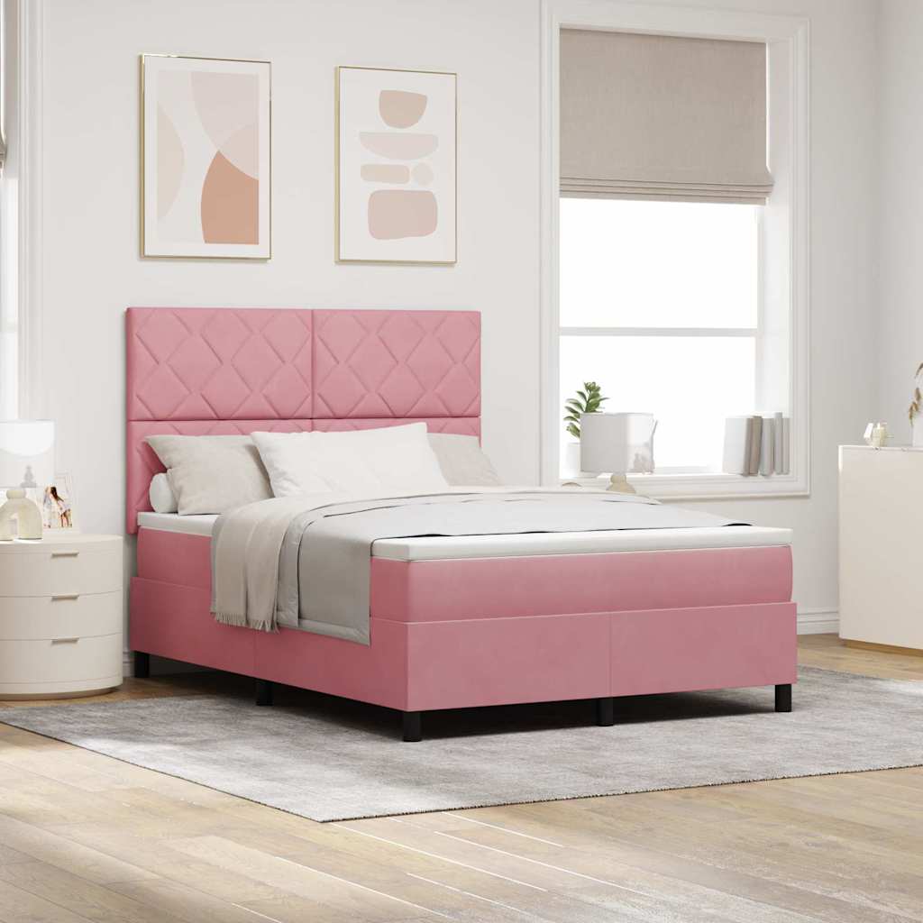 LED Box Spring Krevet Ružičasta 140 x 190 cm Baršun