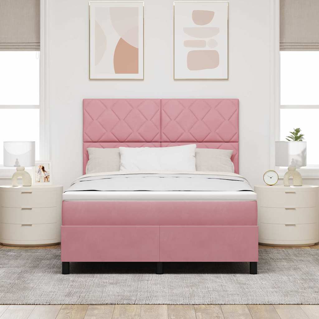 LED Box Spring Krevet Ružičasta 140 x 190 cm Baršun
