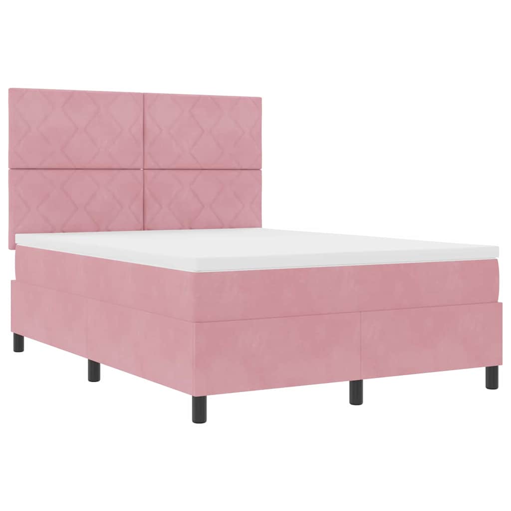 LED Box Spring Krevet Ružičasta 140 x 190 cm Baršun