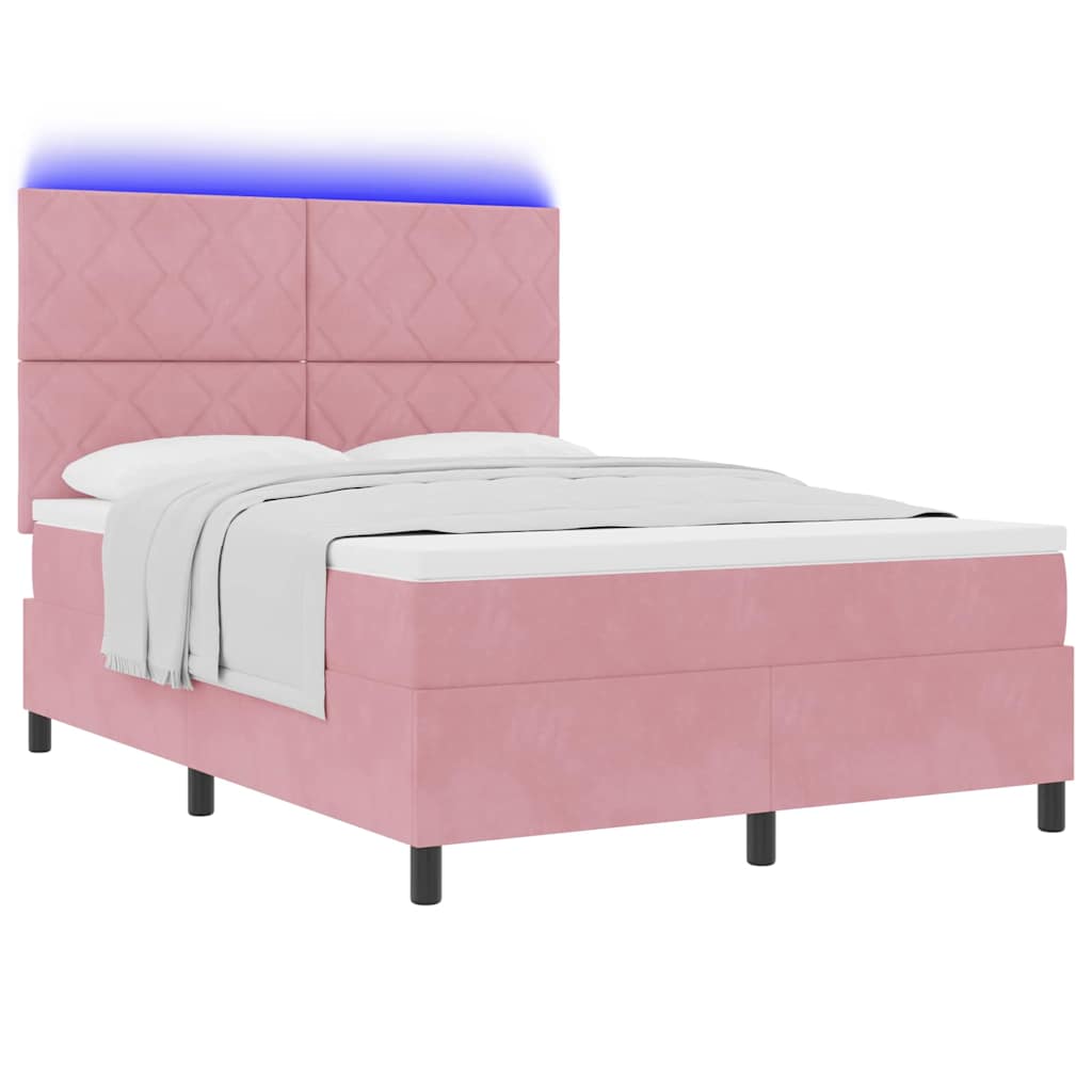 LED Box Spring Krevet Ružičasta 140 x 190 cm Baršun