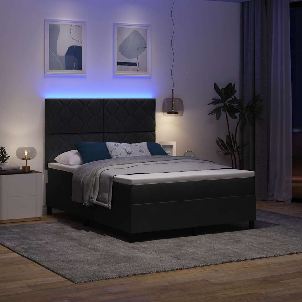 LED Box Spring Krevet s madracem Crna 140 x 200 cm Baršun
