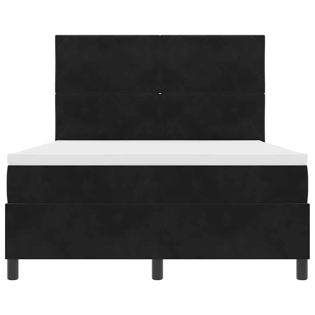 LED Box Spring Krevet s madracem Crna 140 x 200 cm Baršun