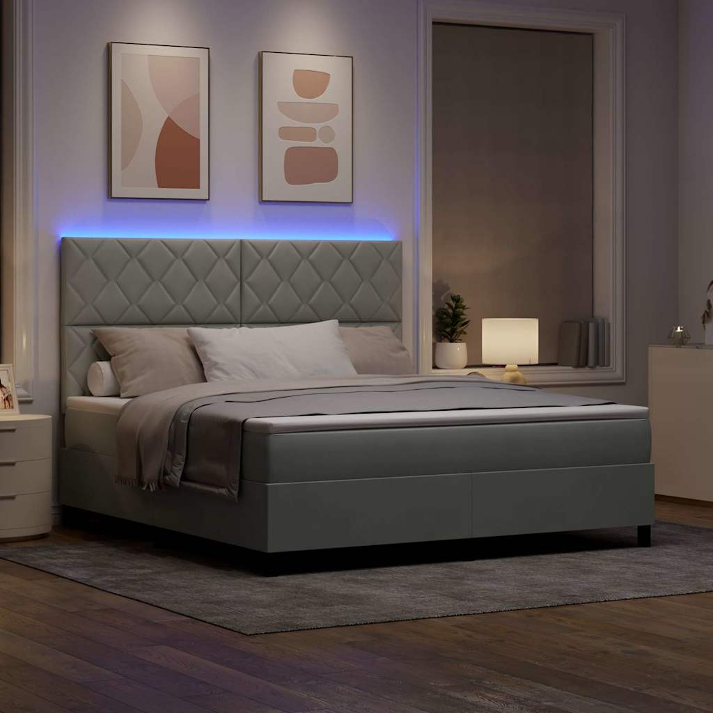 LED Box Spring Krevet Svijetlo siva 180 x 200 cm Baršun