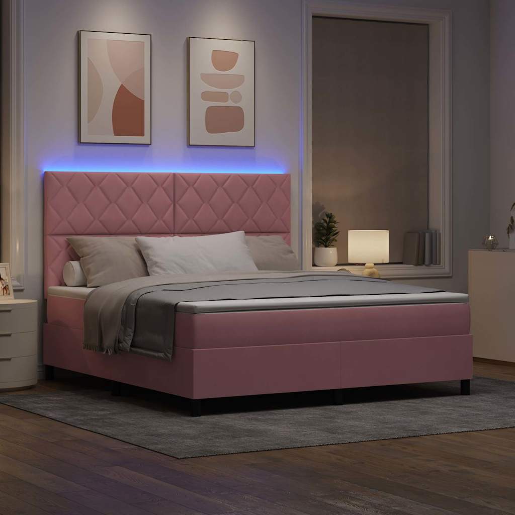 LED Box Spring Krevet Ružičasta 180 x 200 cm Baršun