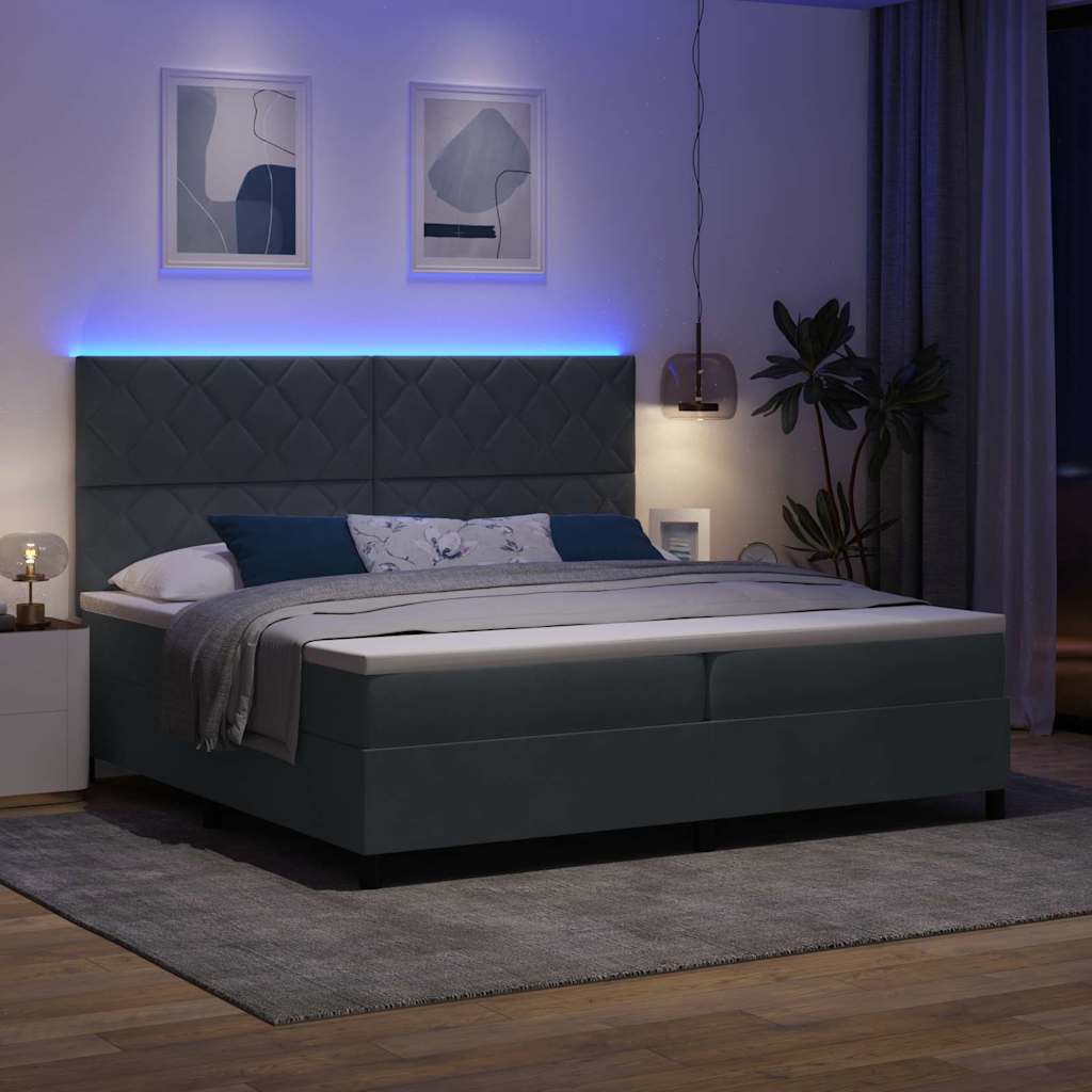 LED Box Spring Krevet Tamno siva 200 x 200 cm Baršun
