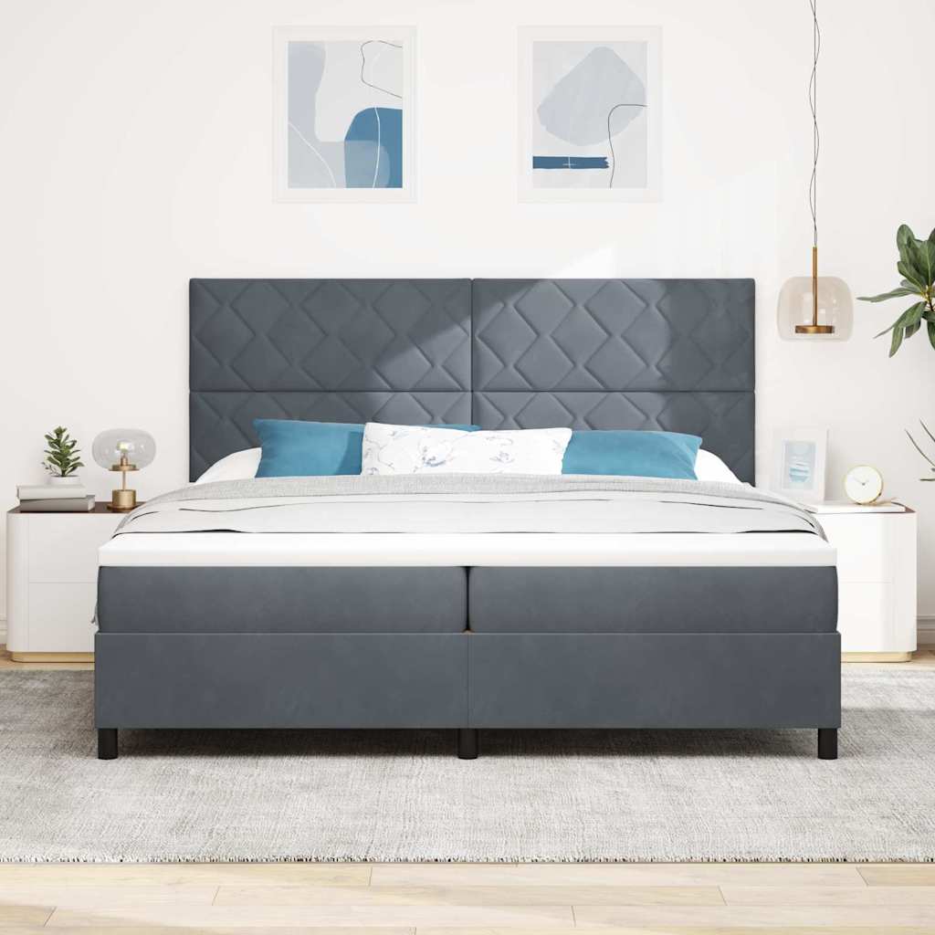 LED Box Spring Krevet Tamno siva 200 x 200 cm Baršun
