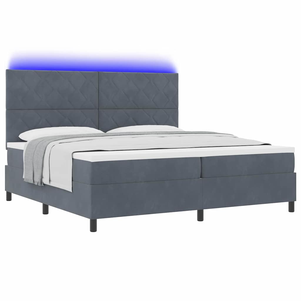 LED Box Spring Krevet Tamno siva 200 x 200 cm Baršun