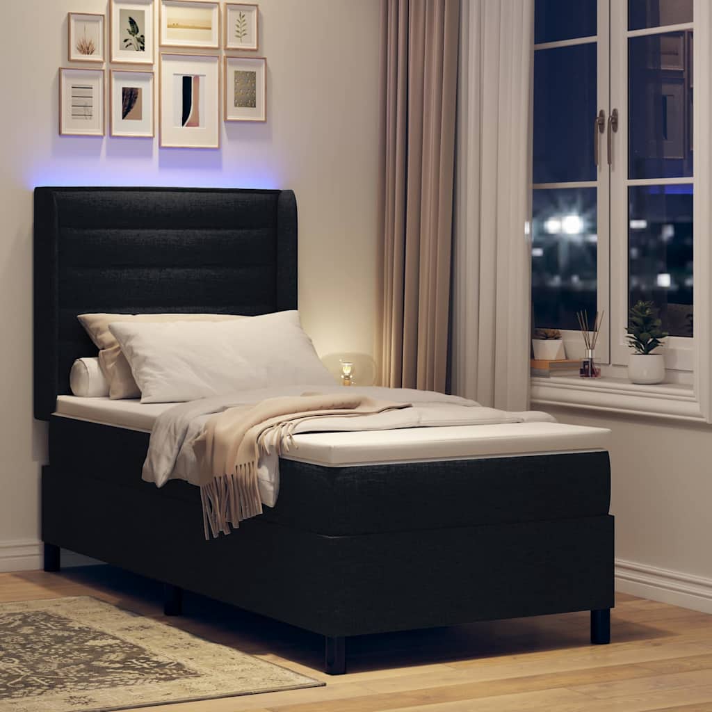 LED Box Spring Krevet s uzglavljem Crna 80 x 200 cm tkanina