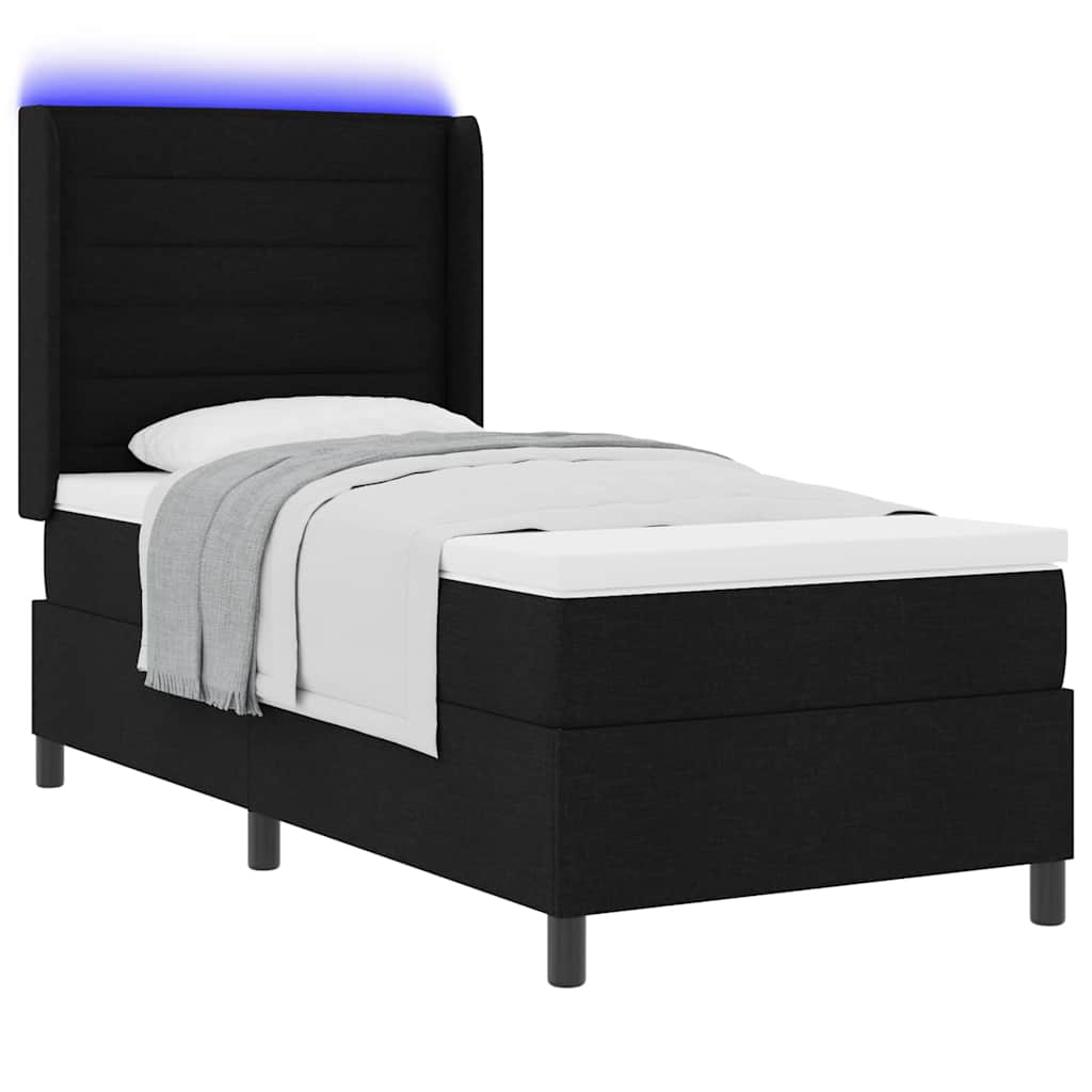 LED Box Spring Krevet s uzglavljem Crna 80 x 200 cm tkanina