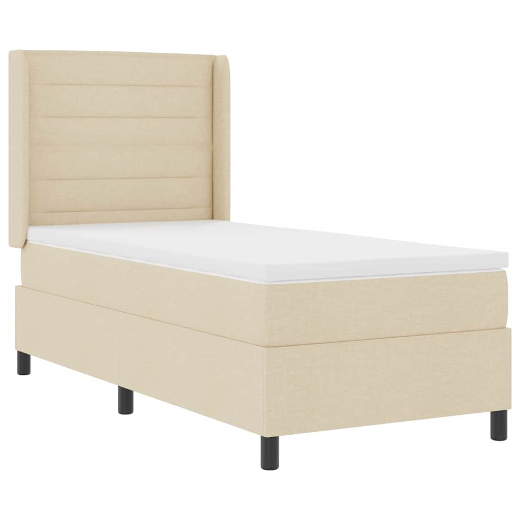 LED Box Spring Krevet s madracem Krema 80 x 200 cm tkanina