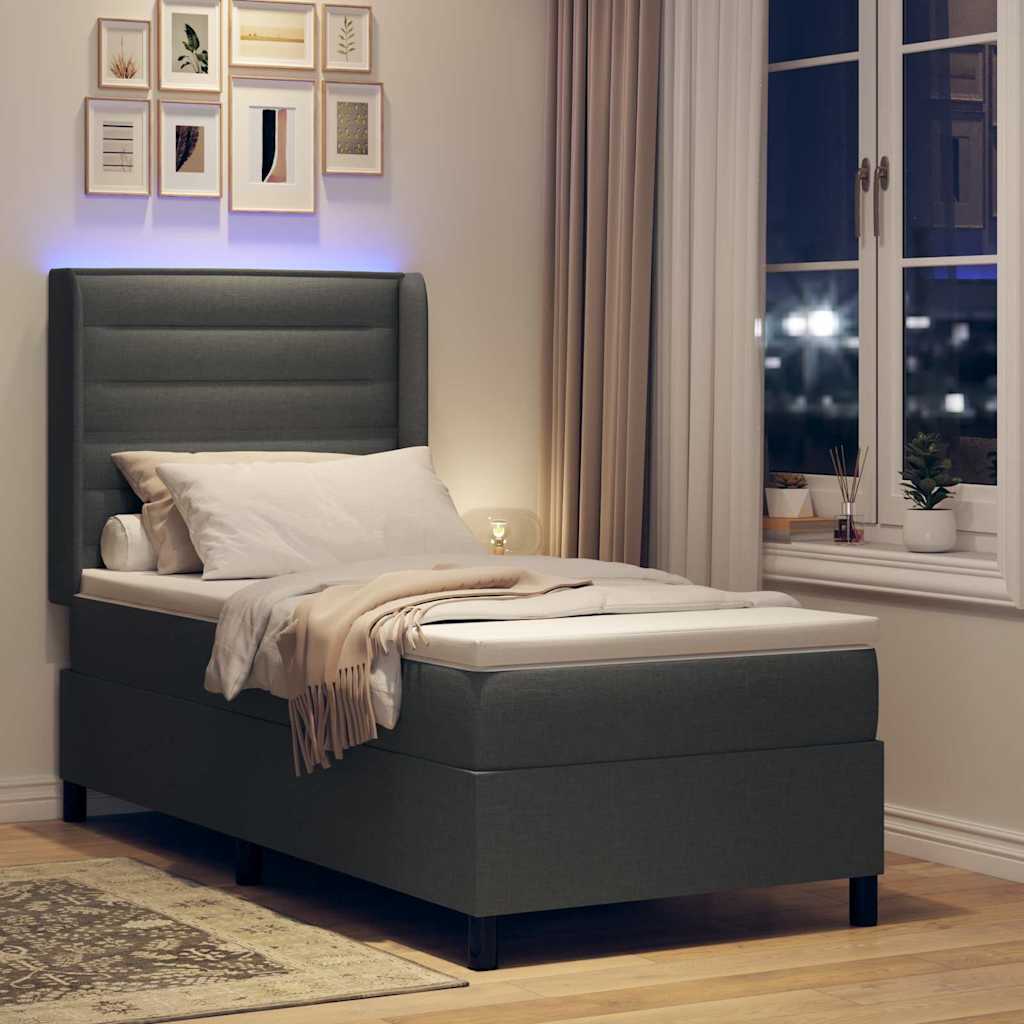 LED Box Spring Krevet s madracem Tamno siva 90 x 190 cm tkanina