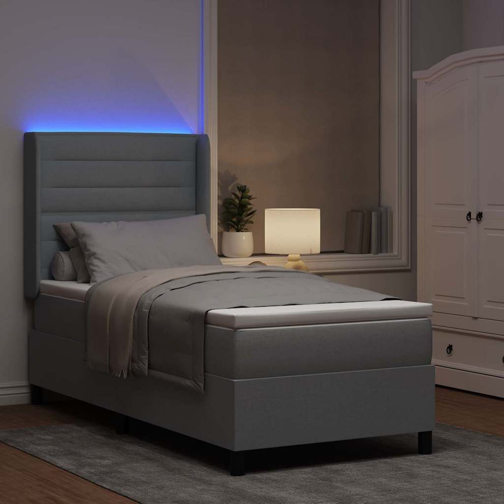 LED Box Spring Krevet Svijetlo siva 90 x 200 cm tkanina