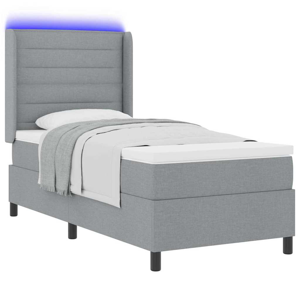 LED Box Spring Krevet Svijetlo siva 90 x 200 cm tkanina