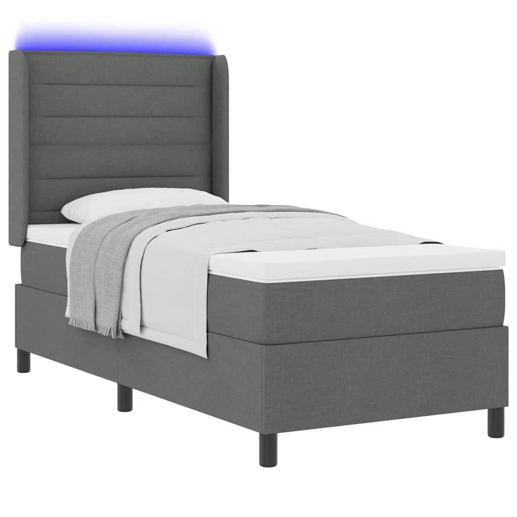 LED Box Spring Krevet s madracem Tamno siva 90 x 200 cm tkanina