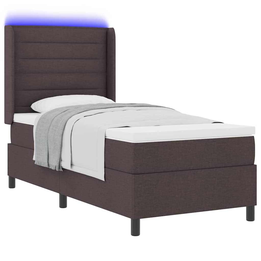 LED Box Spring Krevet Tamno smeđa 100 x 200 cm tkanina