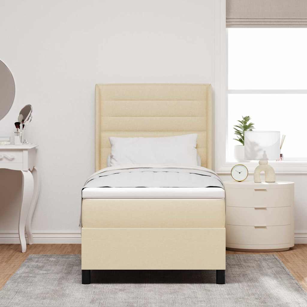 LED Box Spring Krevet s madracem Krema 100 x 200 cm tkanina