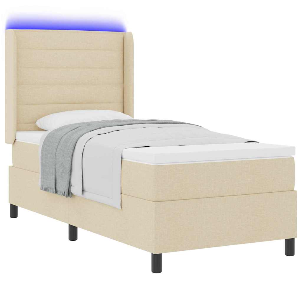 LED Box Spring Krevet s madracem Krema 100 x 200 cm tkanina