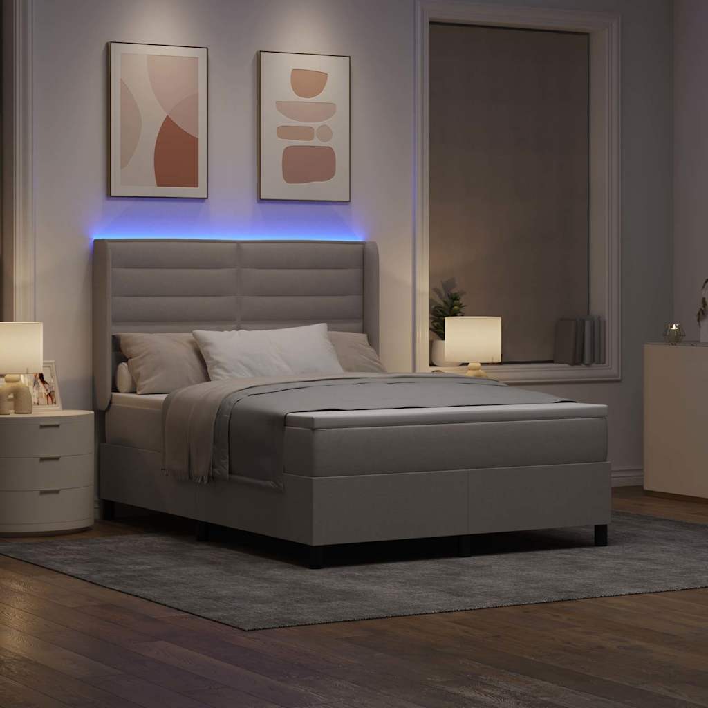 LED Box Spring Krevet Sivo-smeđa 140 x 190 cm tkanina