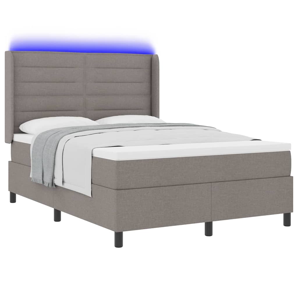 LED Box Spring Krevet Sivo-smeđa 140 x 190 cm tkanina