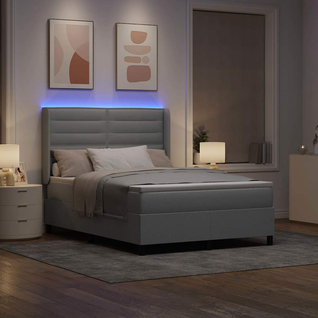 LED Box Spring Krevet Svijetlo siva 140 x 200 cm tkanina