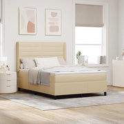 LED Box Spring Krevet s madracem Krema 140 x 200 cm tkanina