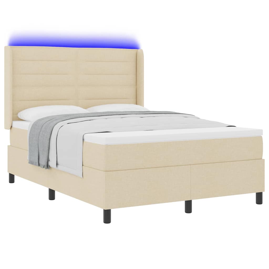 LED Box Spring Krevet s madracem Krema 140 x 200 cm tkanina